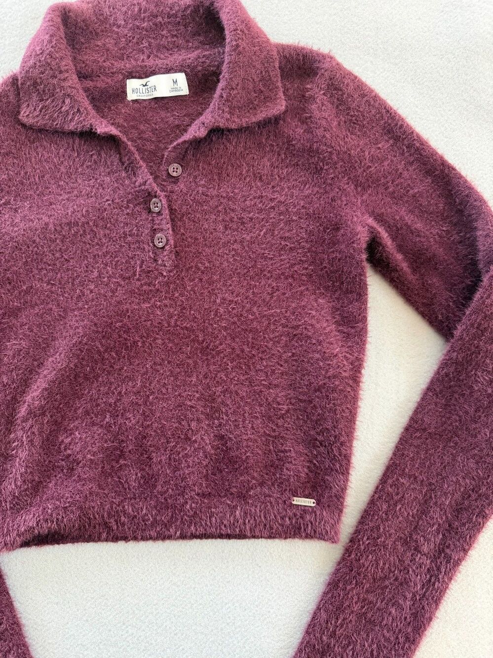 Hollister Fuzzy Eyelash Knit Cropped Sweater, Plum, Medium